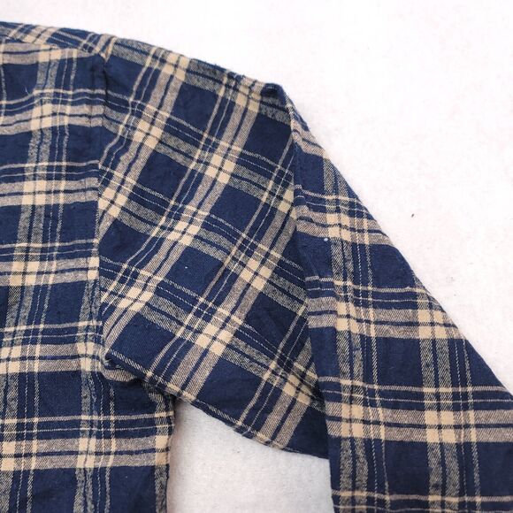 Truly Madras Flannel Casual Button Up Shirt Mens Size Large L Blue Beige - Picture 5 of 10